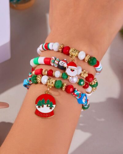 Cute Santa Bulk Christmas Stretch Bracelets Kids Adults