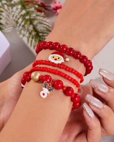 Cute Santa Bulk Christmas Stretch Bracelets Kids Adults