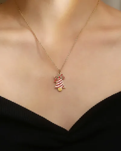 Cute Stainless Steel Christmas Bell Necklace for Lady 4