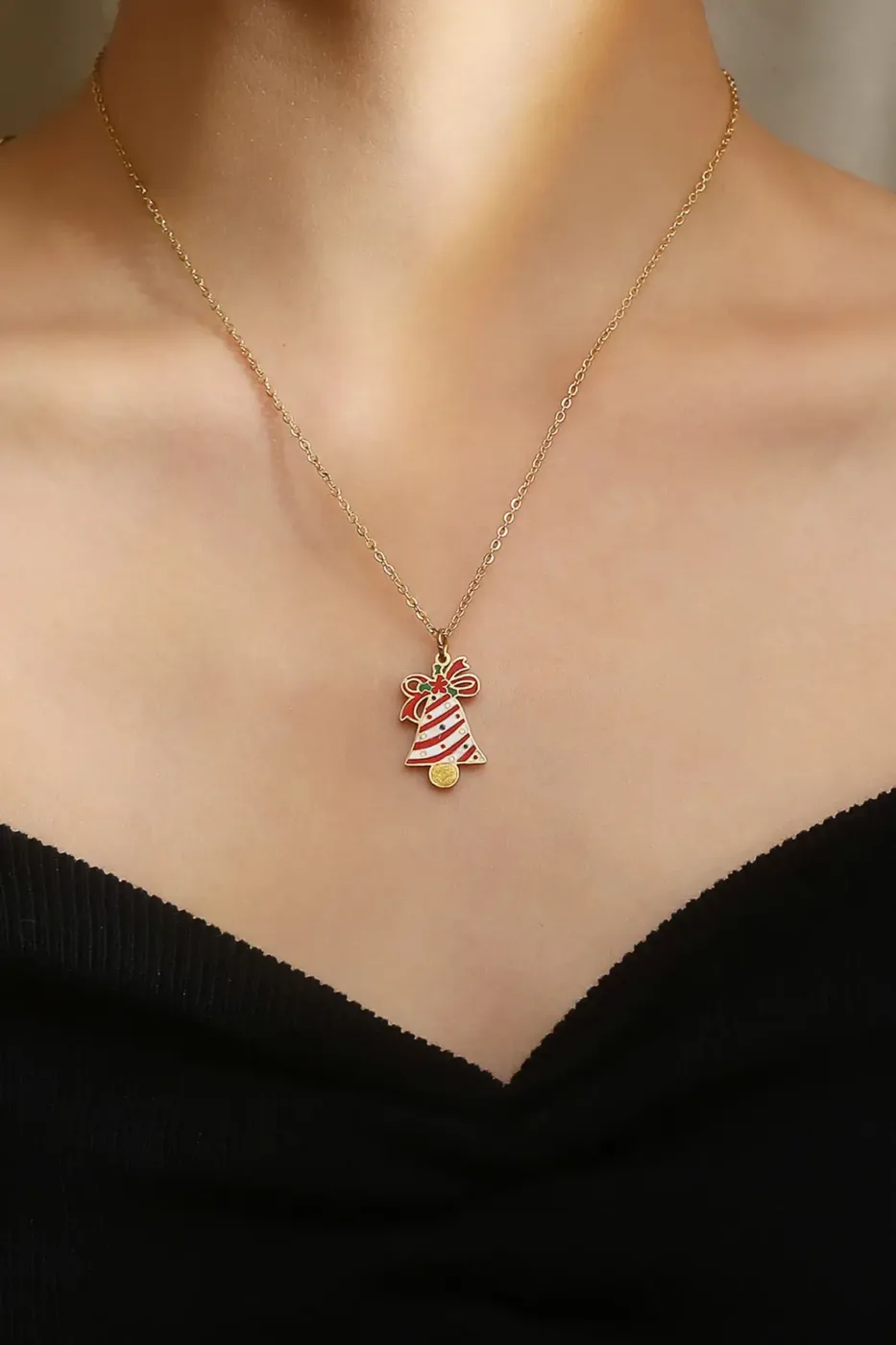 Cute Stainless Steel Christmas Bell Necklace for Lady 4