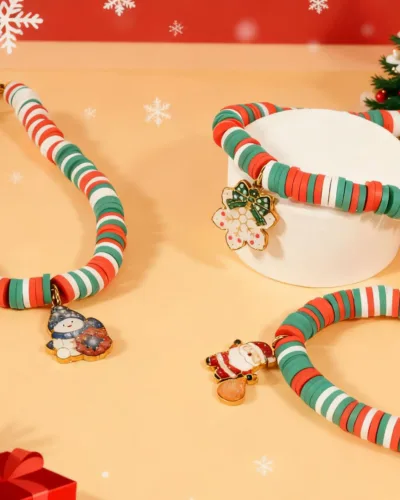 Alternativní pohled na Cute Stainless Steel Pendant Christmas Clay Beads Bracelet