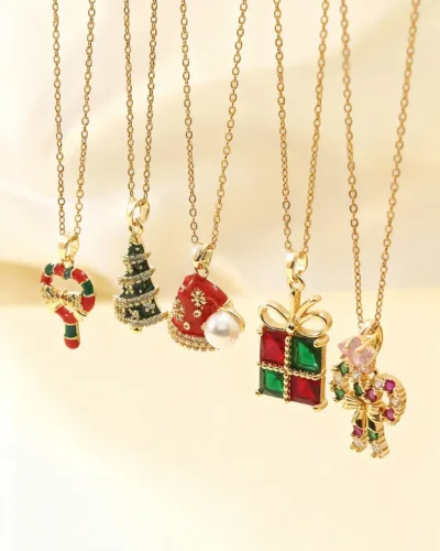 Cute Womens Stainless Steel Christmas Pendant Necklace