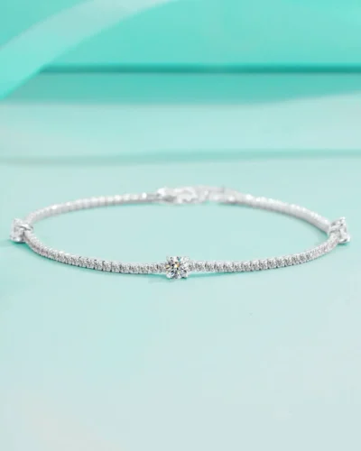 Dainty 925 Sterling Silver Square Moissanite Diamond Tennis Bracelet