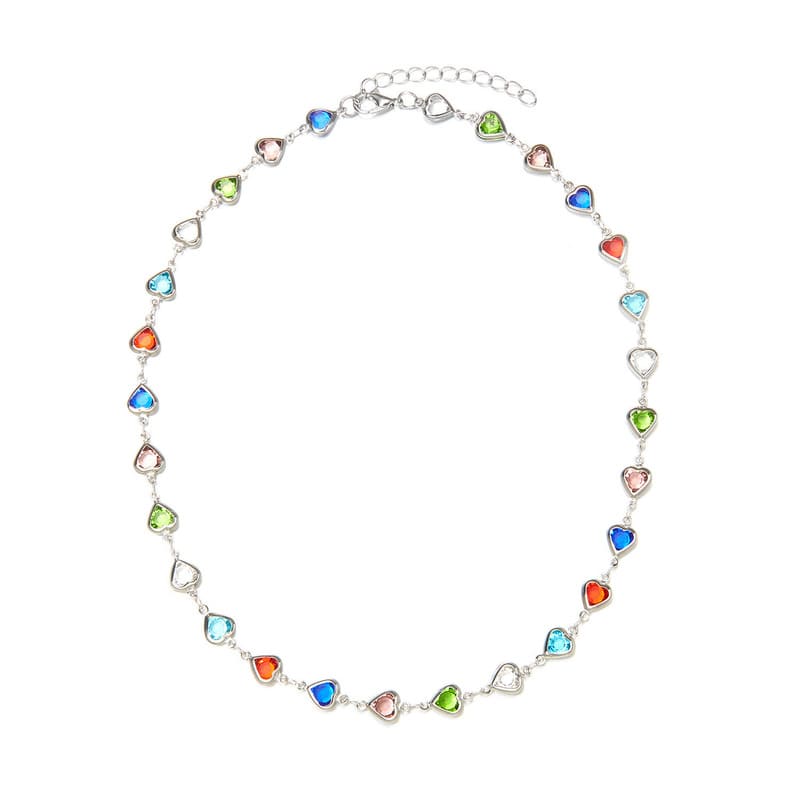 Dainty Colorful Metallic Vintage Heart Necklace Bracelet