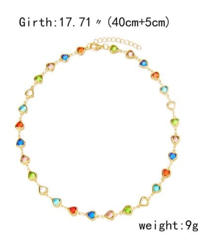 Dainty Colorful Metallic Vintage Heart Necklace Bracelet
