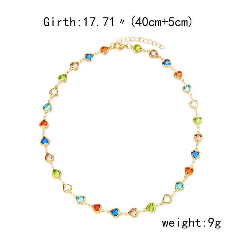 Dainty Colorful Metallic Vintage Heart Necklace Bracelet