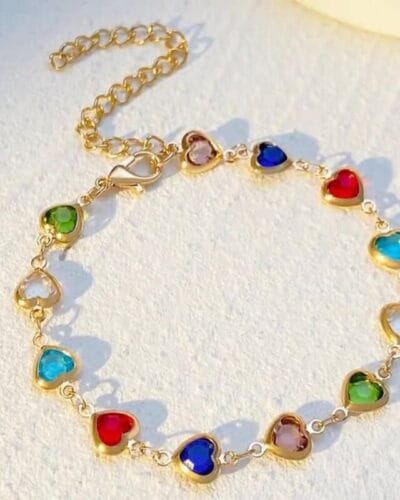 Dainty Colorful Metallic Vintage Heart Necklace Bracelet