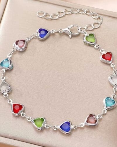 Dainty Colorful Metallic Vintage Heart Necklace Bracelet