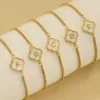 Dainty Four-leaf Clover Stainless Steel Initial Bracelet