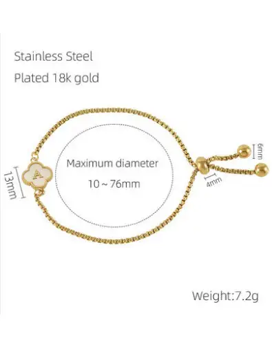 Dainty Four leaf Clover Stainless Steel Initial Bracelet 31