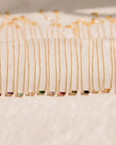 Dainty Gold Emerald Cut Baguette Zircon Birthstone Necklace