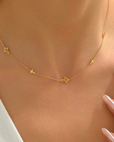 Dainty Gold Multi Cross Station Necklace Choker
