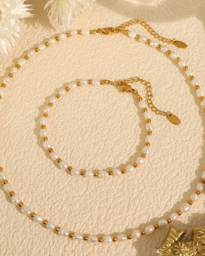 Dainty Pearl Necklace Stainless Steel Bracelet