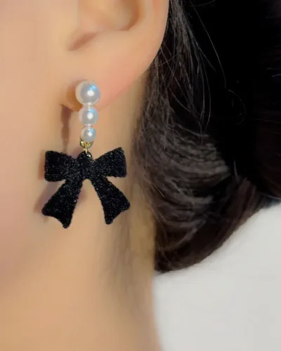 Alternative view of Dainty Plush Bow Pearl Earrings for Lady