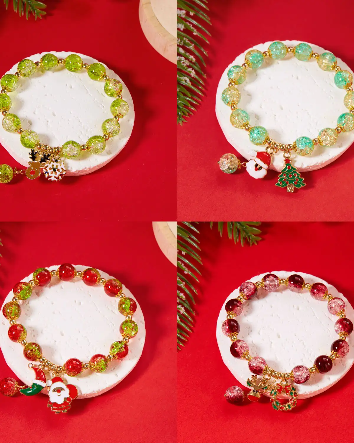 Dainty Santa Crystal Christmas Bead Bracelets for Women - 画像5