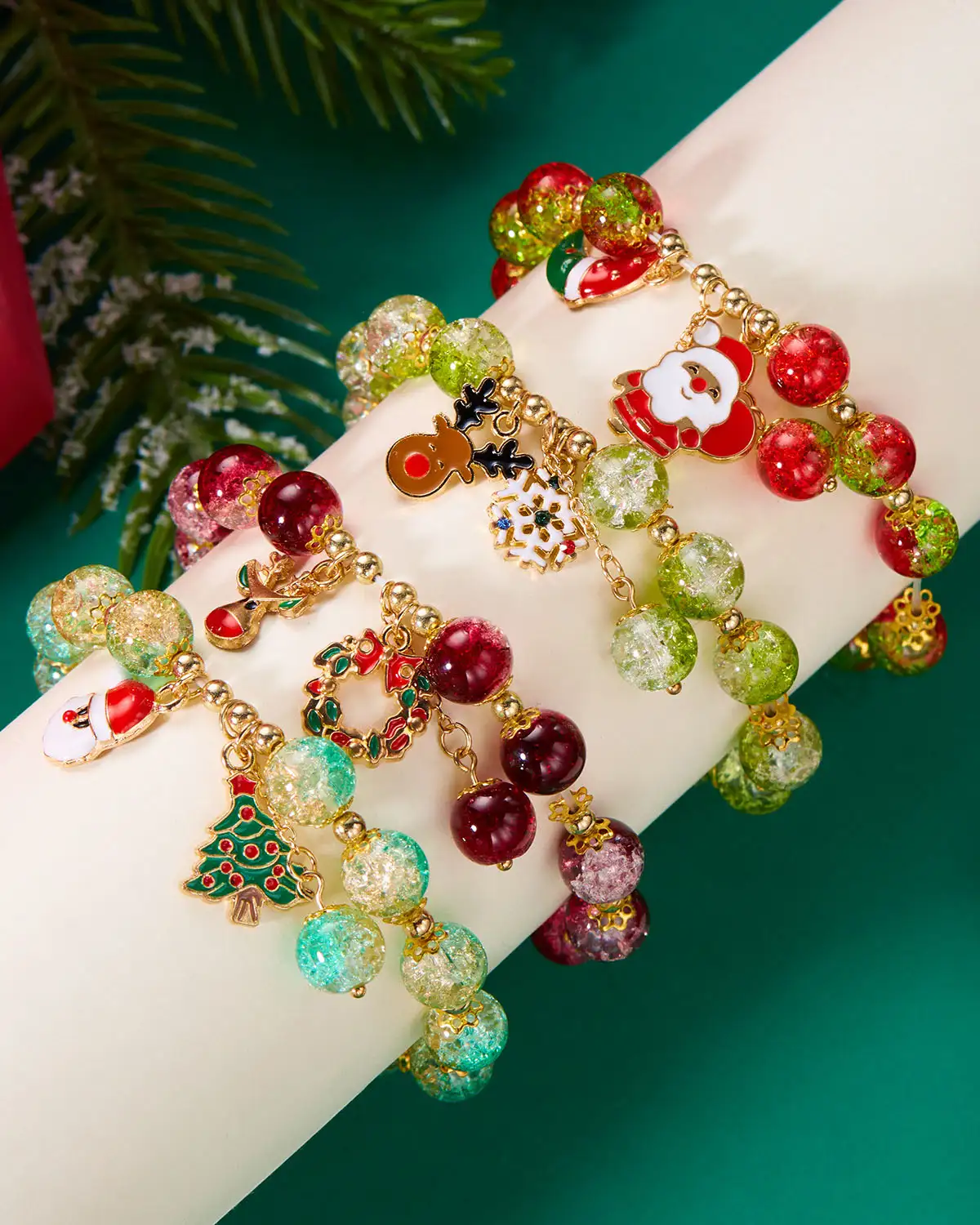 Dainty Santa Crystal Christmas Bead Bracelets for Women