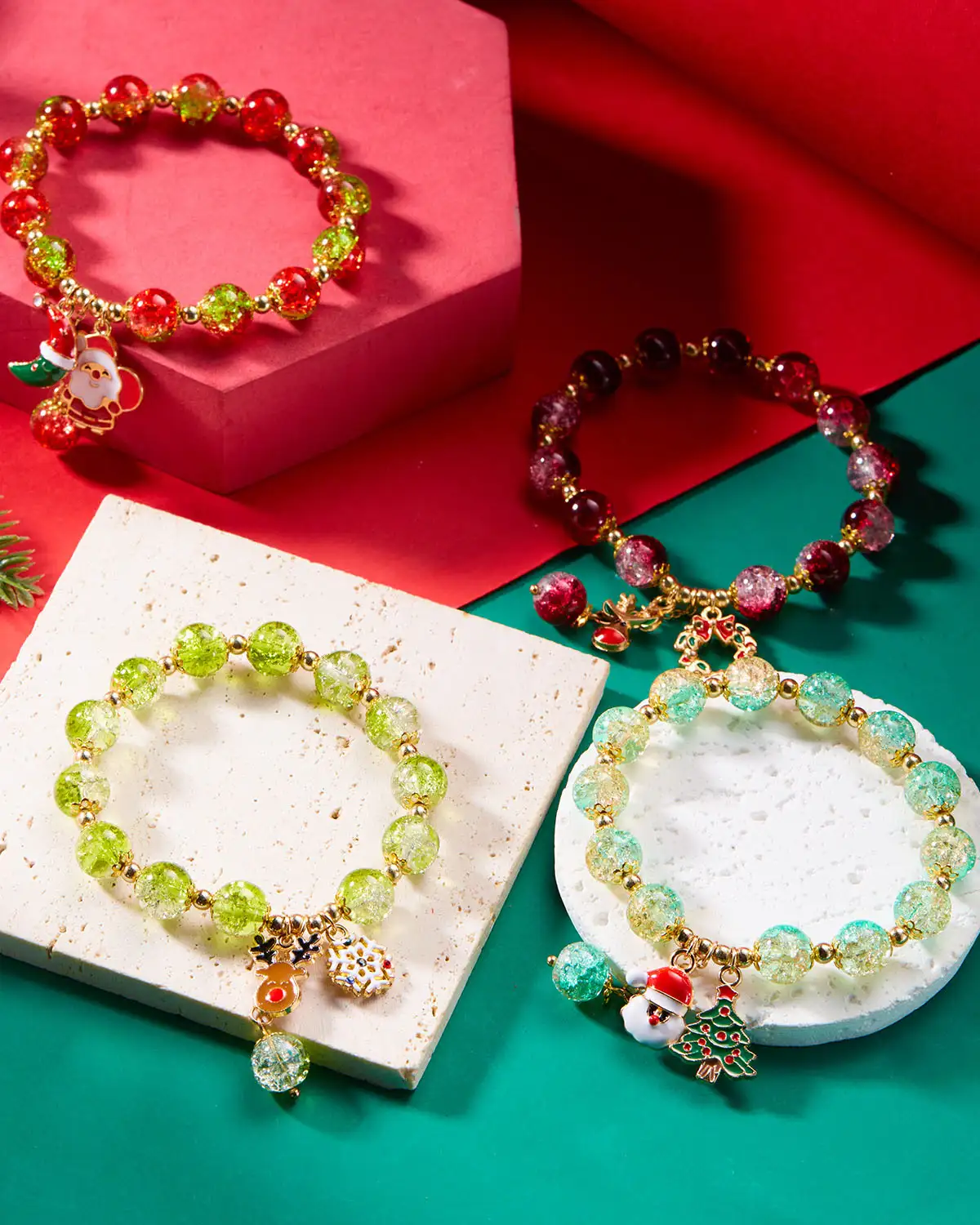 Dainty Santa Crystal Christmas Bead Bracelets for Women - 画像3
