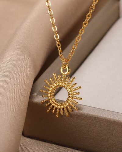 Dainty Stainless Steel Necklace Sun Shaped Coin Pendant