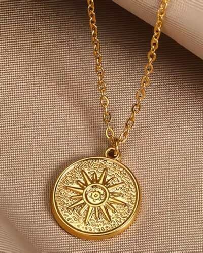 Dainty Stainless Steel Necklace Sun Shaped Coin Pendant