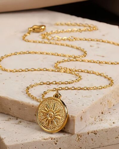 Dainty Stainless Steel Necklace Sun Shaped Coin Pendant