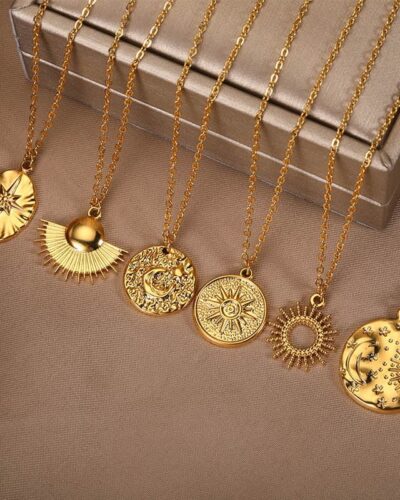 Dainty Stainless Steel Necklace Sun Shaped Coin Pendant