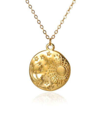 Dainty Stainless Steel Necklace Sun Shaped Coin Pendant