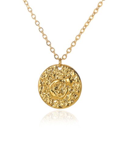 Dainty Stainless Steel Necklace Sun Shaped Coin Pendant