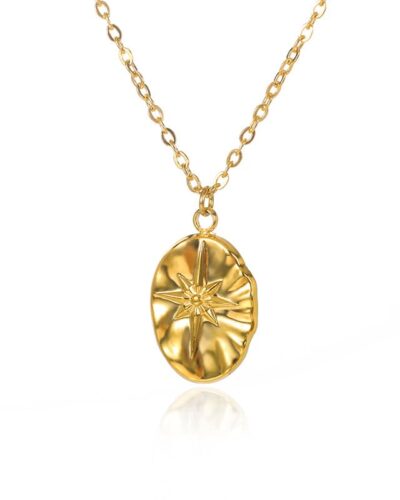 Dainty Stainless Steel Necklace Sun Shaped Coin Pendant