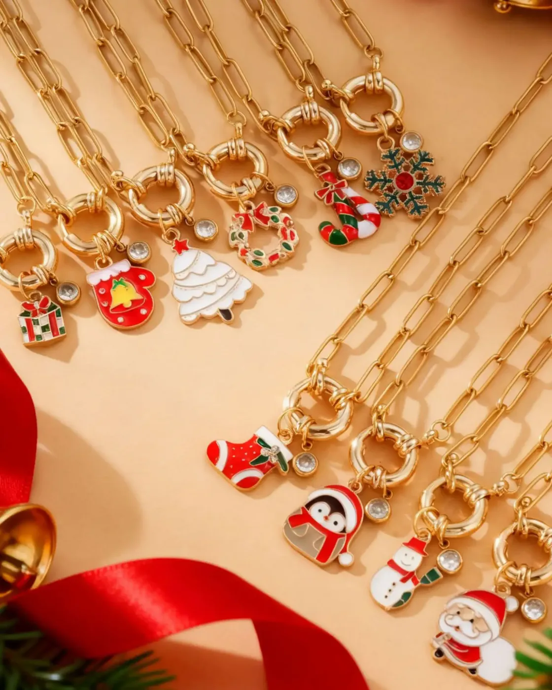 Dainty Stainless Steel Paperclip chain Christmas Charm Necklace