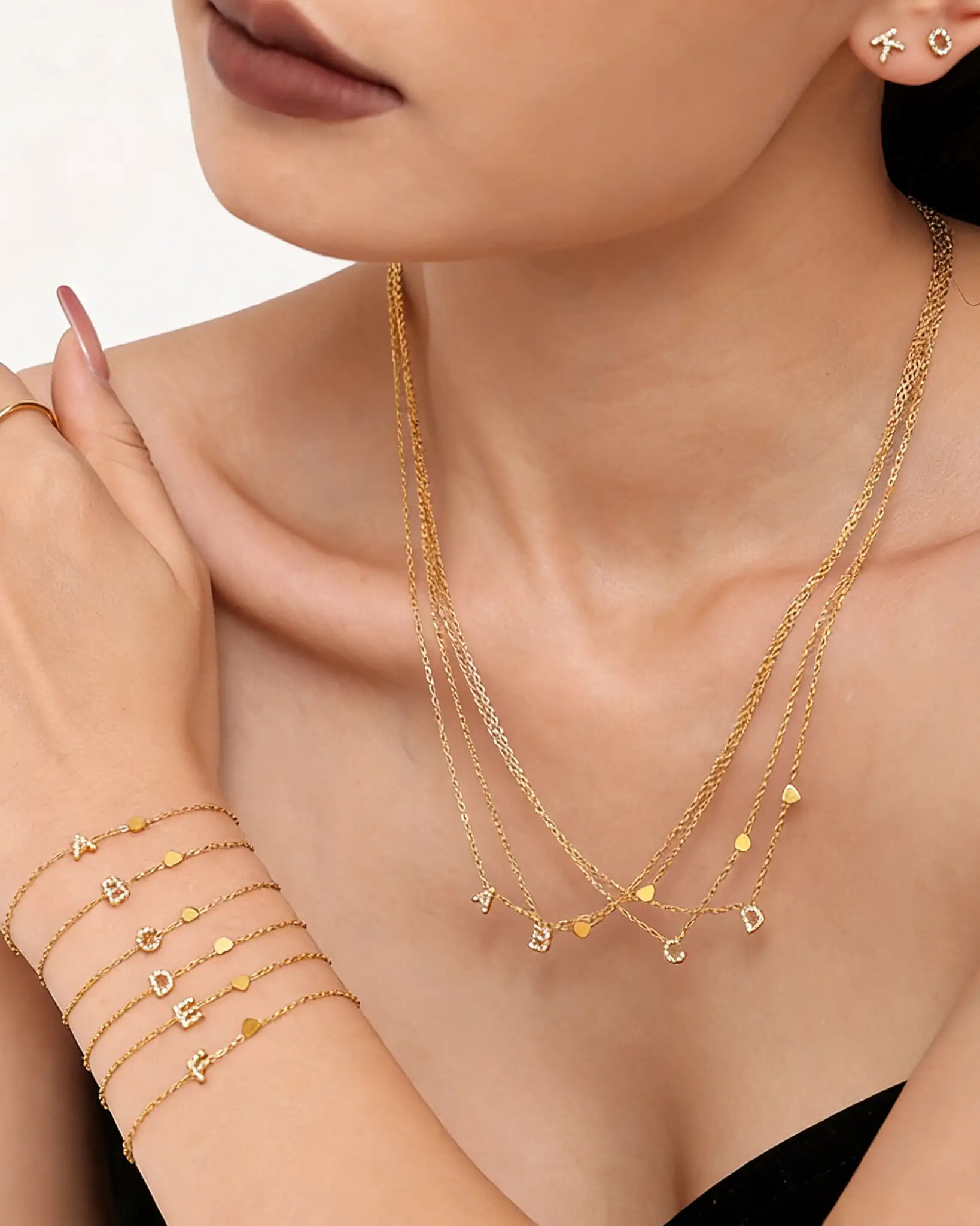 Dainty Stainless Steel Zircon Golden Initial Letter Necklace - Image 4