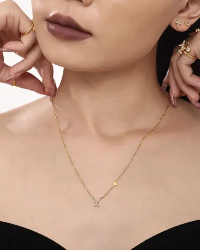 Dainty Stainless Steel Zircon Golden Initial Letter Necklace 3