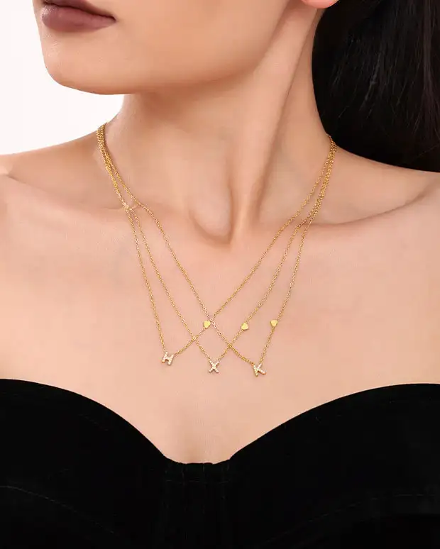 Dainty Stainless Steel Zircon Golden Initial Letter Necklace