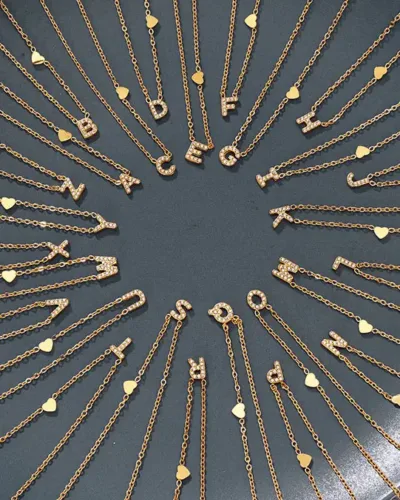 Alternative view of Dainty Stainless Steel Zircon Golden Initial Letter Necklace