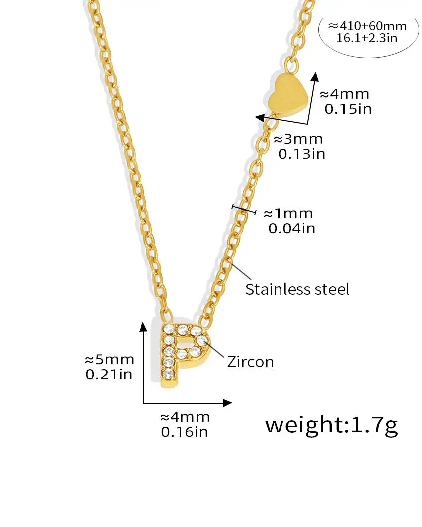 Dainty Stainless Steel Zircon Golden Initial Letter Necklace 32