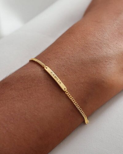 Dainty Thin 18K Gold Plated Engraved Personalized Name Bar Bracelets