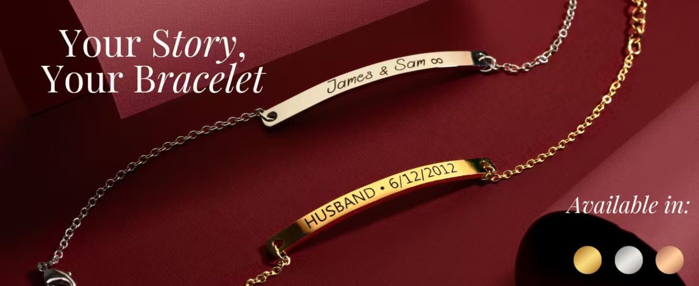 Dainty Thin 18K Gold Plated Engraved Personalized Name Bar Bracelets