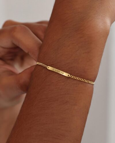 Dainty Thin 18K Gold Plated Engraved Personalized Name Bar Bracelets