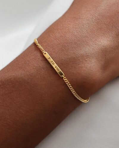 Dainty Thin 18K Gold Plated Engraved Personalized Name Bar Bracelets