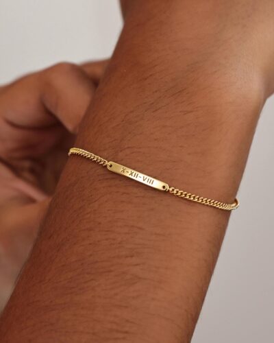 Dainty Thin 18K Gold Plated Engraved Personalized Name Bar Bracelets