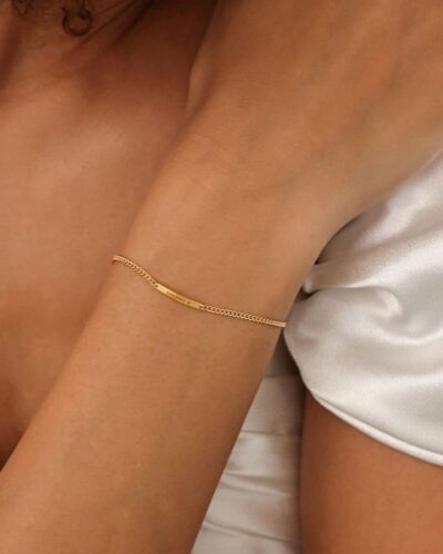 Dainty Thin 18K Gold Plated Engraved Personalized Name Bar Bracelets