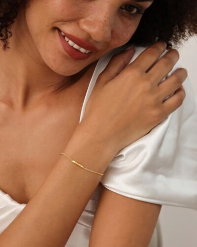 Dainty Thin 18K Gold Plated Engraved Personalized Name Bar Bracelets