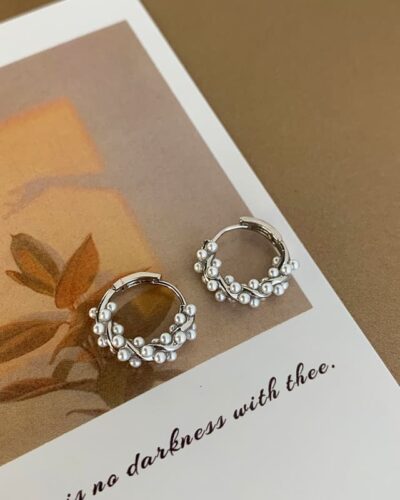 Dainty Vintage Rice Pearl Hoop Earrings for Her