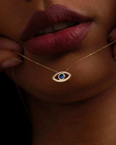 Dainty Women's Evil Eye Necklace Blue Zircon for Everyday Wear