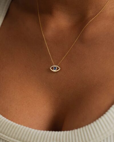 Dainty Women's Evil Eye Necklace Blue Zircon for Everyday Wear