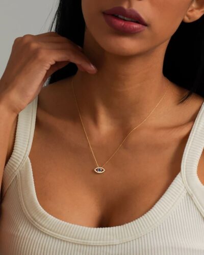 Dainty Women's Evil Eye Necklace Blue Zircon for Everyday Wear