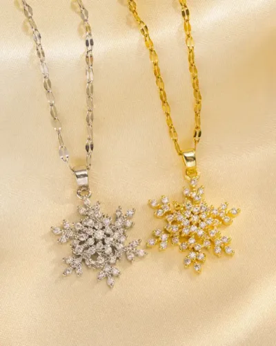 Dainty Stainless Steel Spiral Snowflake Pendant Necklace