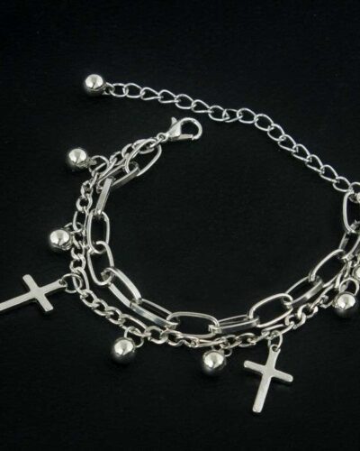 Dark Gothic Double Layer Metal Cross Bracelet