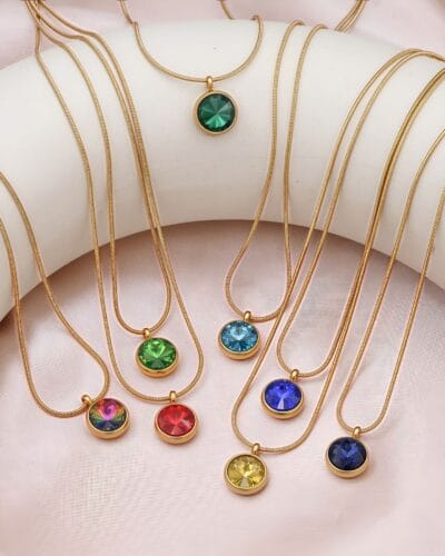 Delicate 18K Gold Plated Family Birthstone Necklace Pendant