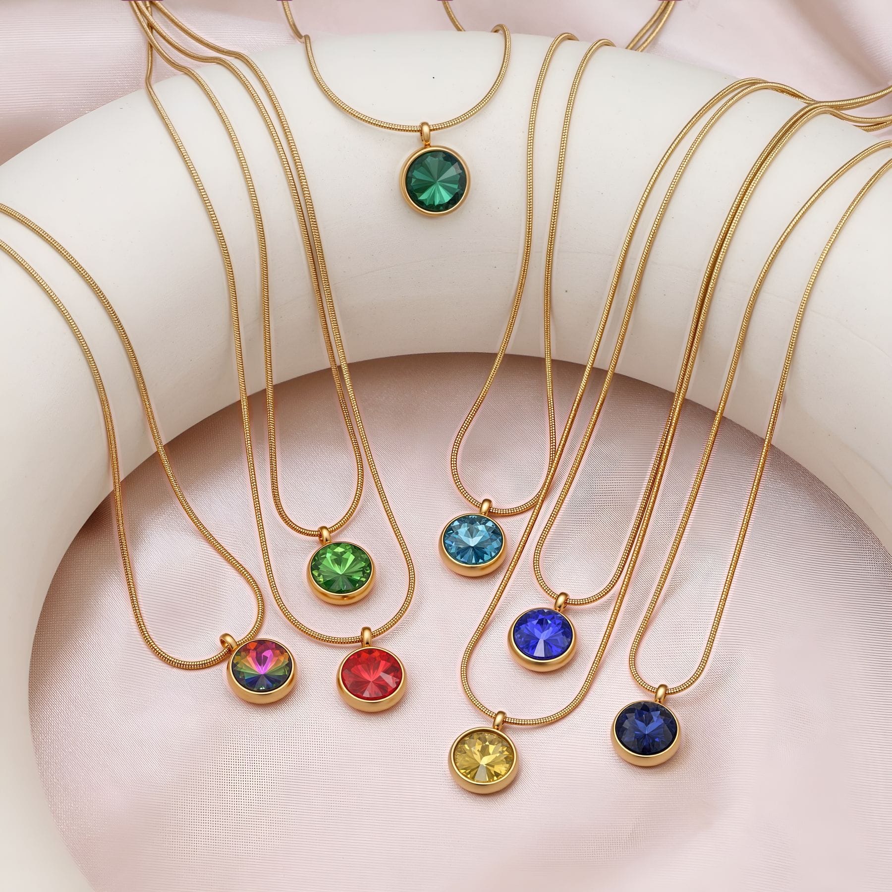 Delicate 18K Gold Plated Family Birthstone Necklace Pendant