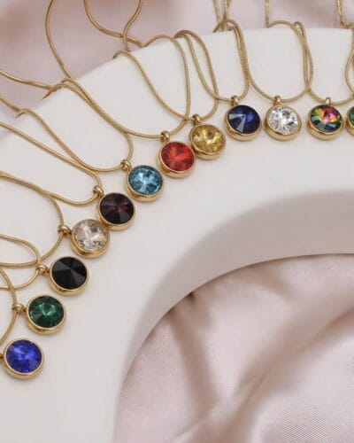 Delicate 18K Gold Plated Family Birthstone Necklace Pendant